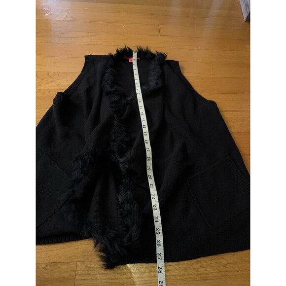 Lilly Pulitzer Black Size Large Open Cardigan Sweater Faux Fur Trim Cotton Money - Picture 8 of 8